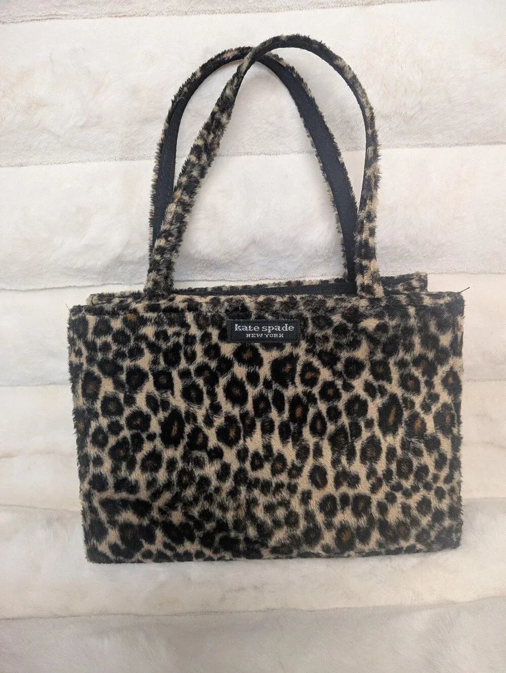 Kate Spade Vtg Faux Fur Leopard Print Sam Mini Tote Bag
